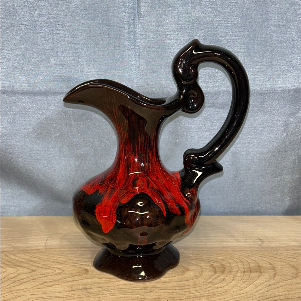 Vintage Canadian Pottery Pitcher Jug Drip Glaze Red black and Brown MCM